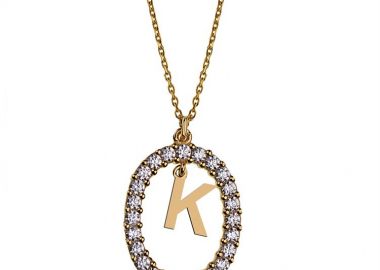 Γυναικείο κολιέ από επιχρυσωμένο ασήμι 925 με Μονόγραμμα Λ και πέτρες ζιργκόν λευκές -  - 