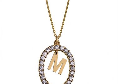 Γυναικείο κολιέ από επιχρυσωμένο ασήμι 925 με Μονόγραμμα Μ και πέτρες ζιργκόν λευκές -  - 