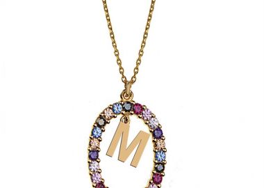 Γυναικείο κολιέ από επιχρυσωμένο ασήμι 925 με Μονόγραμμα Μ και πέτρες ζιργκόν multicolour -  - 