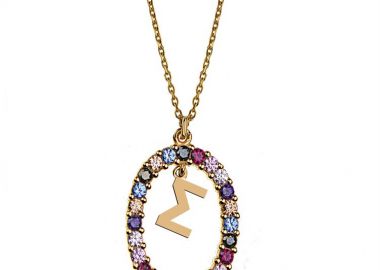 Γυναικείο κολιέ από επιχρυσωμένο ασήμι 925 με Μονόγραμμα Σ και πέτρες ζιργκόν multicolour -  - 