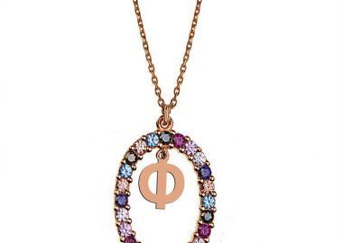Γυναικείο κολιέ από ρόζ επιχρυσωμένο ασήμι 925 με Μονόγραμμα Φ και πέτρες ζιργκόν multicolour -  - 