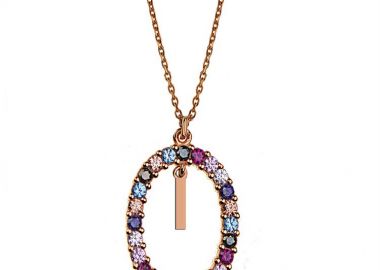 Γυναικείο κολιέ από ρόζ επιχρυσωμένο ασήμι 925 με Μονόγραμμα Ι και πέτρες ζιργκόν multicolour -  - 