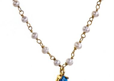 Γυναικείο κολιέ Paraxenies ροζάριο όνυχα από επιχρυσωμένο ασήμι 925 με πέτρα ζιργκόν στο κέντρο χρώματος πράσινο -  - 