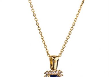 Γυναικείο κολιέ Paraxenies ροζέτα από επιχρυσωμένο ασήμι 925 με πέτρες ζιργκόν μπλέ και λευκές -  - 