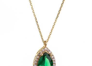 Γυναικείο κολιέ Paraxenies ροζέτα από επιχρυσωμένο ασήμι 925 με πέτρες ζιργκόν πράσινες και λευκές -  - 