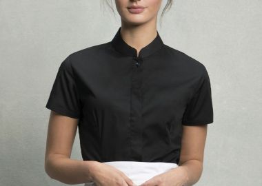 Γυναικείο κοντομάνικο πουκάμισο με μάο γιακά Bargear Bargear KK736 Black - Kustom Kit - 