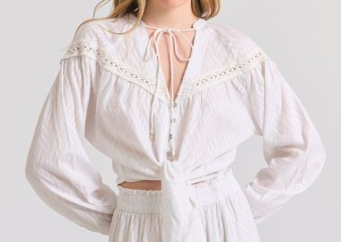 Γυναικείο loose fit πουκάμισο σε ζακάρ ύφανση - FUNKY BUDDHA - 