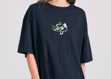 Γυναικείο loose fit t-shirt με abstract text artwork τύπωμα - FUNKY BUDDHA - 