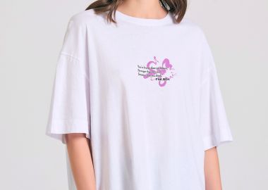 Γυναικείο loose fit t-shirt με abstract text artwork τύπωμα - FUNKY BUDDHA - 