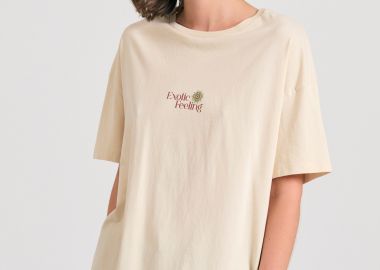 Γυναικείο loose fit t-shirt με exotic τύπωμα στην πλάτη - FUNKY BUDDHA - 