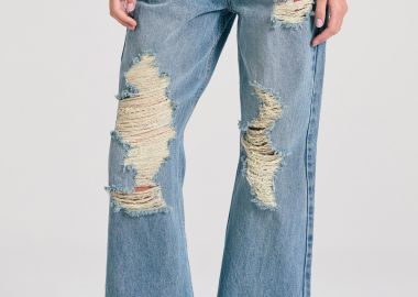 Γυναικείο loose fit τζιν παντελόνι με σκισίματα - FUNKY BUDDHA - 