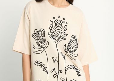 Γυναικείο loose t-shirt με τύπωμα - FUNKY BUDDHA - 