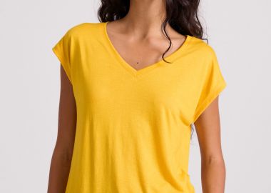 Γυναικείο μονόχρωμο t-shirt από βισκόζη - FUNKY BUDDHA - 