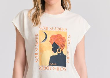 Γυναικείο organic cotton t-shirt με boho τύπωμα - FUNKY BUDDHA - 