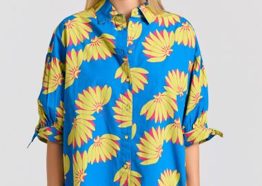Γυναικείο oversized πουκάμισο με exotic τύπωμα - FUNKY BUDDHA - 