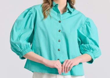 Γυναικείο oversized πουκάμισο με puffer μανίκια - FUNKY BUDDHA - 