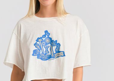 Γυναικείο oversized t-shirt με τύπωμα στο στήθος - FUNKY BUDDHA - 