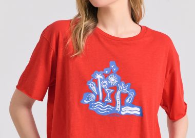 Γυναικείο oversized t-shirt με τύπωμα στο στήθος - FUNKY BUDDHA - 