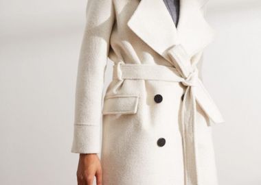 Γυναικείο παλτό με κουμπιά και ζώνη ζαχαρί - SOU - 