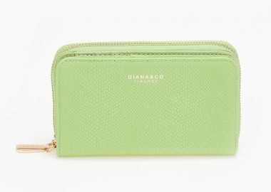 Γυναικείο πορτοφόλι με φερμουάρ και ανάγλυφη υψή - Λαχανί - Issue - 