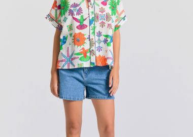 Γυναικείο relaxed fit πουκάμισο με exotic τύπωμα - FUNKY BUDDHA - 