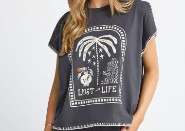 Γυναικείο relaxed t-shirt με τύπωμα - FUNKY BUDDHA - 