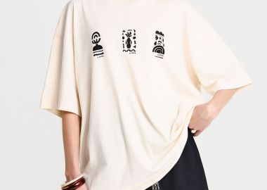 Γυναικείο relaxed t-shirt με τύπωμα στην πλάτη - FUNKY BUDDHA - 