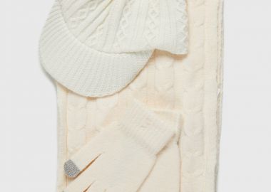 Γυναικείο σετ με γάντια-κασκόλ-καπέλο σε μαλακή πλέξη - FUNKY BUDDHA - 