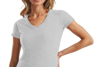 Γυναικείο T-shirt Iconic 150 V Neck 61-444-0 Fruit of the Loom Heather Grey - Fruit of the Loom - 
