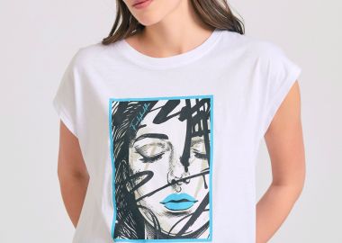 Γυναικείο t-shirt με face photographic τύπωμα - FUNKY BUDDHA - 
