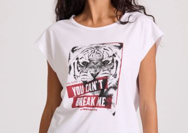 Γυναικείο t-shirt με frame τύπωμα και ανοιχτή πλάτη - FUNKY BUDDHA - 