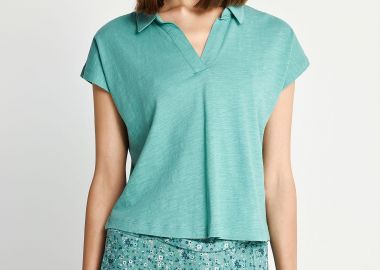 Γυναικείο T-shirt με γιακά - The basics collection - FUNKY BUDDHA - 