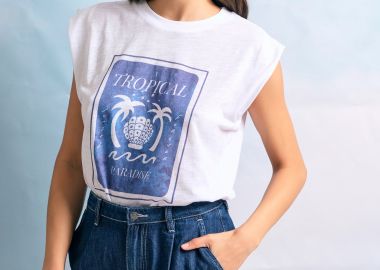 Γυναικείο t-shirt με tropical τύπωμα - FUNKY BUDDHA - 