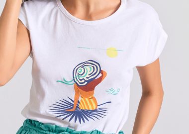 Γυναικείο t-shirt με τύπωμα και ανοιχτή πλάτη - FUNKY BUDDHA - 