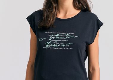 Γυναικείο t-shirt με τύπωμα text artwork και ανοιχτή πλάτη - FUNKY BUDDHA - 