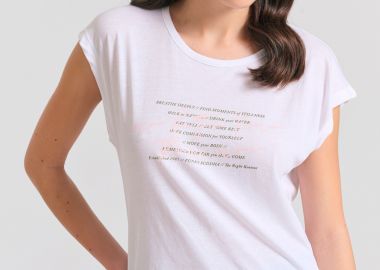Γυναικείο t-shirt με τύπωμα text artwork και ανοιχτή πλάτη - FUNKY BUDDHA - 
