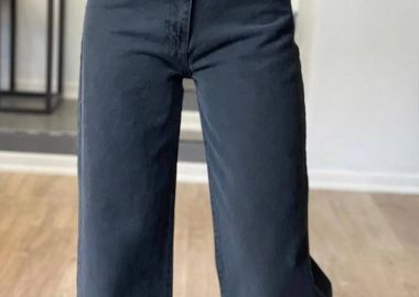 Γυναικείο τζιν με φαρδιά μπατζάκια μαύρο - SOU - 