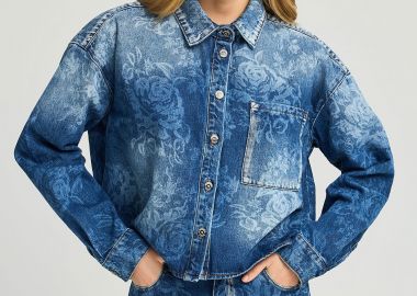 Γυναικείο τζιν τζάκετ με φλοράλ μοτίβο - FUNKY BUDDHA - 