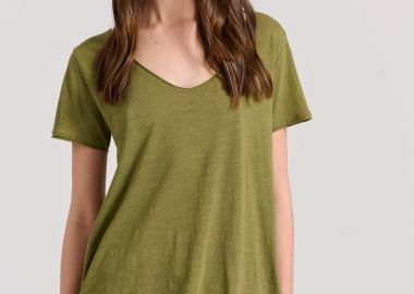 Γυναικείο V-neck μονόχρωμο t-shirt - The essentials - FUNKY BUDDHA - 