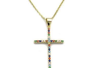 Γυναικείος σταυρός από Ασήμι 925 επίχρυσο με πέτρες SG100 - Asimenio - 