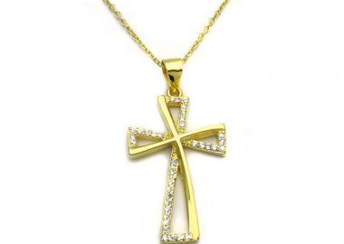 Γυναικείος σταυρός από Ασήμι επιχρυσωμένο SG128 - Asimenio - 