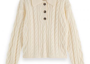 ΓΥΝΑΙΚΕΙΟ ΠΟΥΛΟΒΕΡ CABLE STITCH POLO NECK PULLOVER SCOTCH & SODA ΚΑΝΟΝΙΚΗ ΓΡΑΜΜΗ ΕΚΡΟΥ - SCOTCH & SODA - 