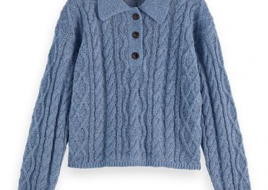 ΓΥΝΑΙΚΕΙΟ ΠΟΥΛΟΒΕΡ CABLE STITCH POLO NECK PULLOVER SCOTCH & SODA ΚΑΝΟΝΙΚΗ ΓΡΑΜΜΗ ΜΠΛΕ - SCOTCH & SODA - 