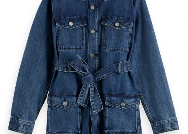 ΓΥΝΑΙΚΕΙΟ ΤΖΙΝ ΜΠΟΥΦΑΝ WORKED OUT BELTED DENIM JACKET FRAMEWORK SCOTCH & SODA ΚΑΝΟΝΙΚΗ ΓΡΑΜΜΗ ΜΠΛΕ - SCOTCH & SODA - 