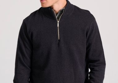 Half-zip πλεκτή μπλούζα με waffle weaving pattern - FUNKY BUDDHA - 