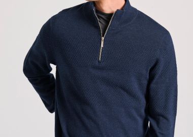 Half-zip πλεκτή μπλούζα με waffle weaving pattern - FUNKY BUDDHA - 