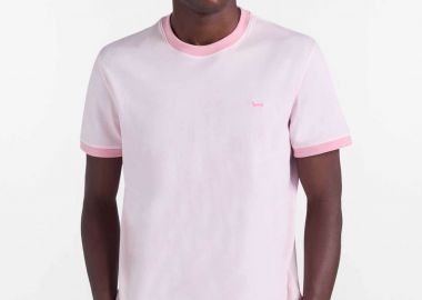 Harmont & Blaine ανδρικό T-shirt με κεντημένο λογότυπο και contrast trims Regular Fit - IRQ407021909 Ροζ Ανοιχτό - HARMONT & BLAINE - 