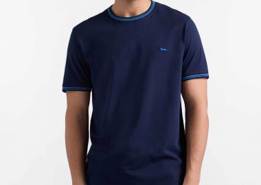 Harmont & Blaine ανδρικό T-shirt με κεντημένο λογότυπο και ριγέ trims Classic Cut - IRQ415021055 Μπλε Σκούρο - HARMONT & BLAINE - 