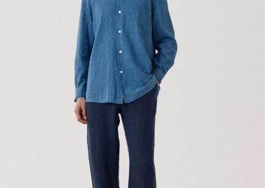 Hartford ανδρικό λινό παντελόνι casual με ελαστική μέση Regular Fit - BF59100 Μπλε Σκούρο - HARTFORD - 