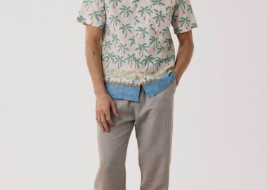 Hartford ανδρικό λινό παντελόνι casual με ελαστική μέση Regular Fit - BF59100 Taupe - HARTFORD - 